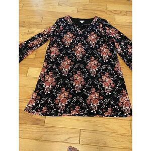 Xhilaration Women's Floral Long Sleeve lined floral Dress Black & Red size large